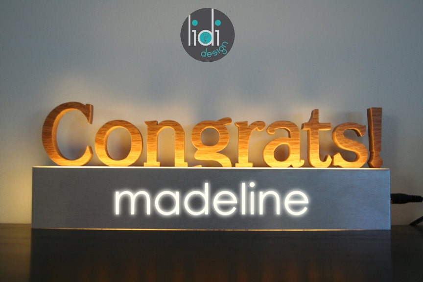 Congrat Personalized Night Light - Solid Oak Wood