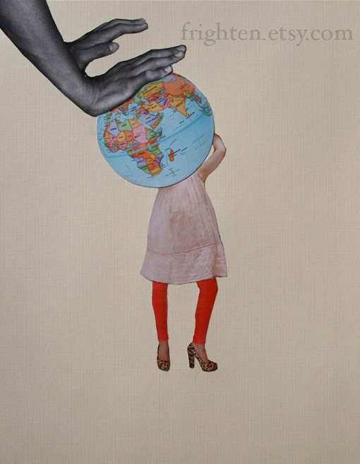Earth Day Paper Collage, The Weight of the World, Original One of a Kind Handmade Art, frighten