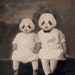 Panda Bear Art, Mixed Media Collage Print, Panda Girls, Altered Vintage Photograph of Sisters, frighten
