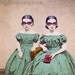 Colorful Spring Art, Mixed Media Collage Print, Springtime Girls, Altered Antique Portrait of Two Sisters