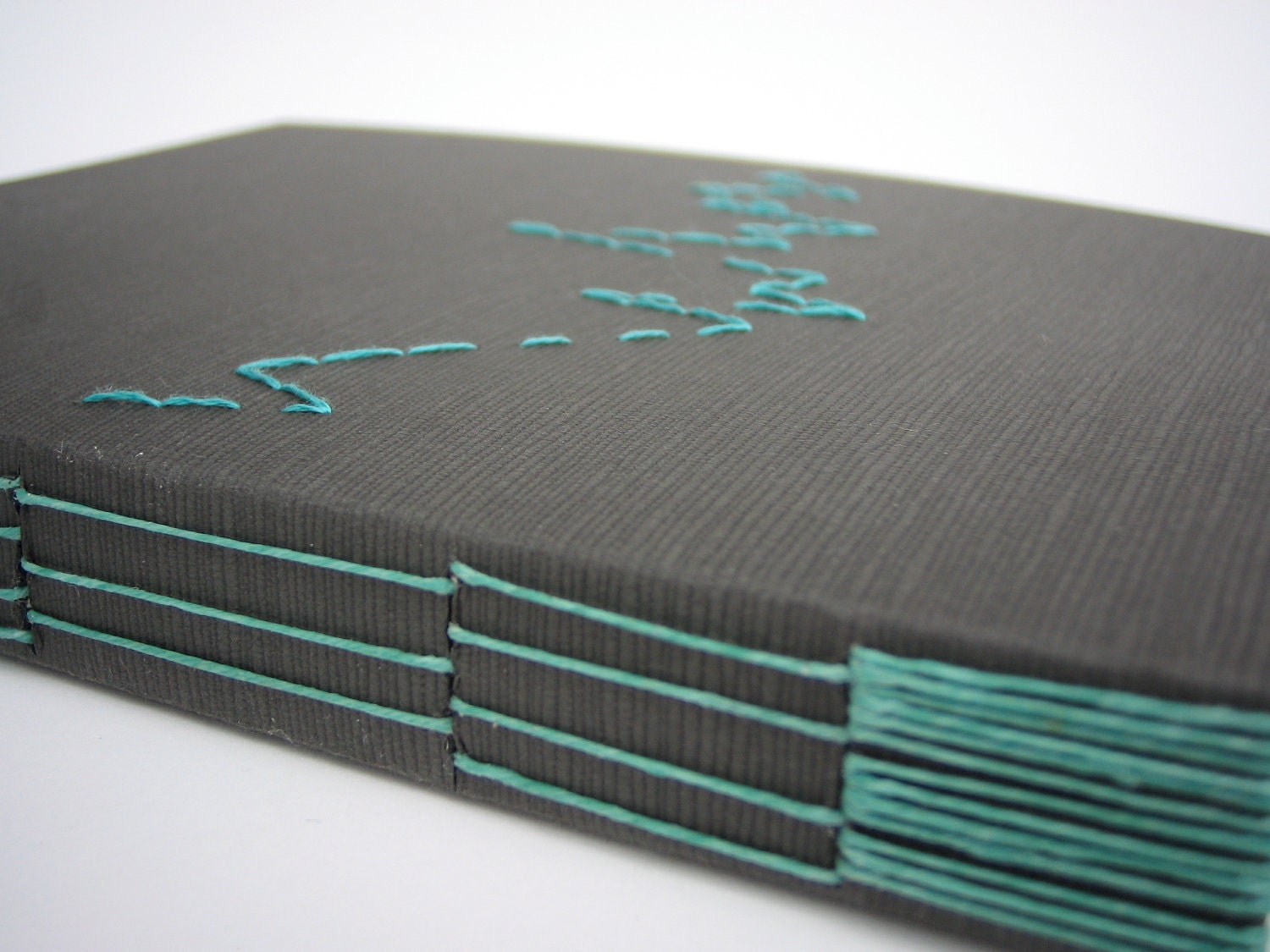 Sumi/Teal Green Embroidered Sketch Book with Long Stitch Binding, Hand Bound, Made to Order