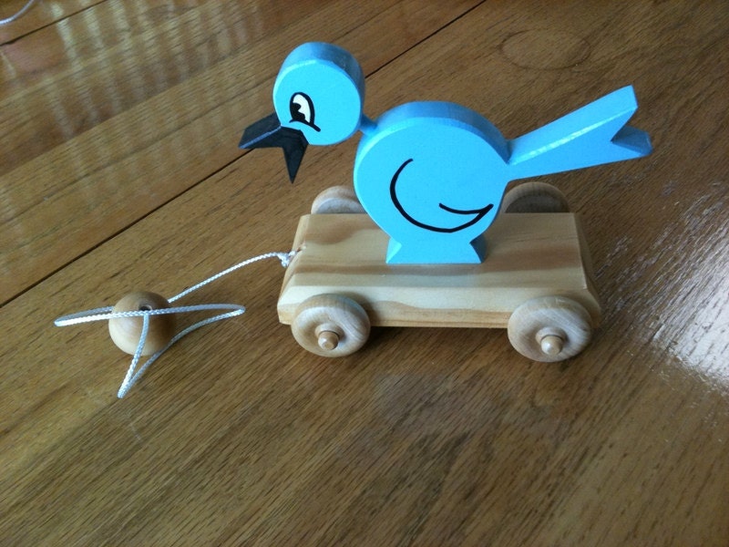 1940's Style, "Buddy" the Bluebird", Wooden Pull Toy for Kids by Sniffwhiskers