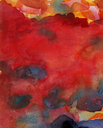 Harmony, Abstract Watercolor Painting, original art red