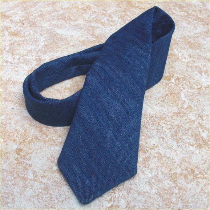 Blue jean denim necktie for men stovepipe blue denim fabric handmade tie