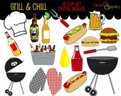 Party Clipart Backyard BBQ Clip Art Cooking Clipart Printable BBQ Grill Chef Clipart Beer Clip Art Digital Clip Art - Instant Download Il_170x135