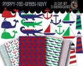 Preppy Clip Art, Preppy Paper, Preppy Digital Paper, Preppy Background, Preppy Alligator, Preppy Whale, Instant Download Il_170x135