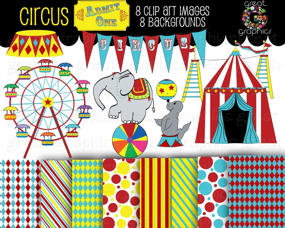 Circus Clipart Circus Clip Art  Digital Circus Paper Circus Digital Paper Circus Party Instant Download