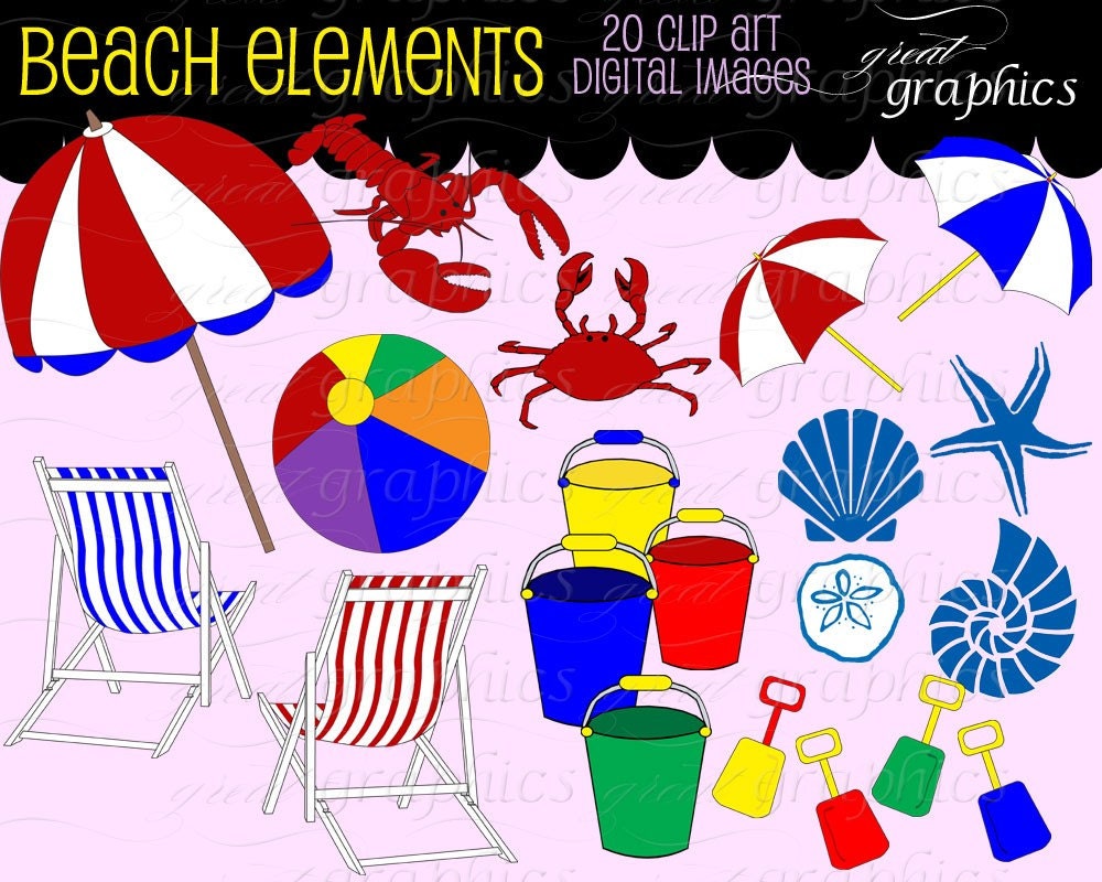 Beach Clip Art Beach Clipart Seashell Beach Umbrella Beach Chair Digital Clip Art Party Clipart Instant Download Il_570xn