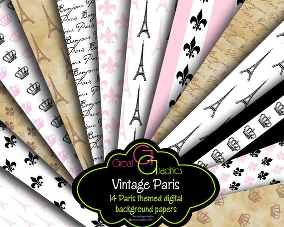 Paris Paper Eiffel Tower Paper Paris Digital Paper Pink Paris Vintage Paris Paper Instant Download, Digital Paper Il_570xn
