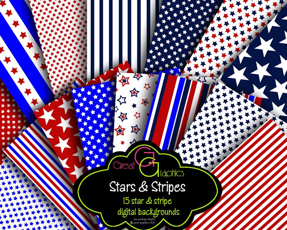 Stars and Stripes Digital Paper Printable Red White and Blue Party Paper Digital Invitation Paper Star Digital Paper - Instant Download Il_570xn