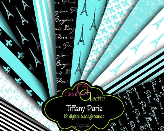 Paris Printable, Digital Paris, Tiffany Blue, Eiffel Tower Paper, Paris Paper, Paris Digital, Fleur de Lis, Instant Download Il_570xn