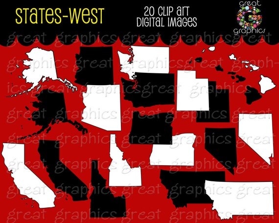 State Clip Art, State Map, Map Clip Art, Digital Map, Map Clipart, Western State Maps, Printable Map, Instant Download Il_570xn