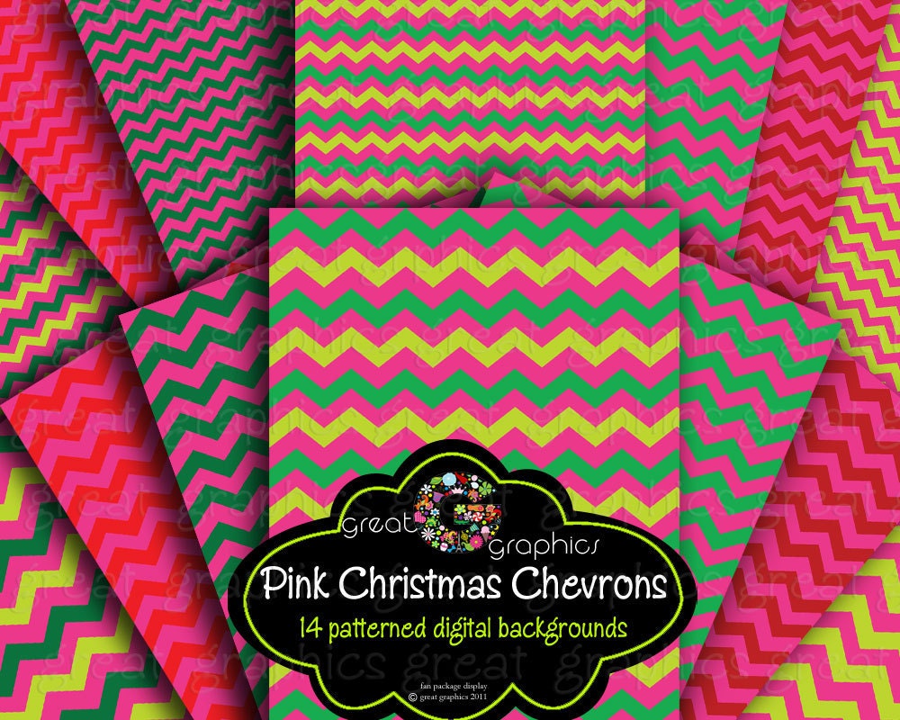 Christmas Pink Green Lime Chevron Backgrounds, printable background sheets - chevron pattern, chevron digital background paper Il_570xn