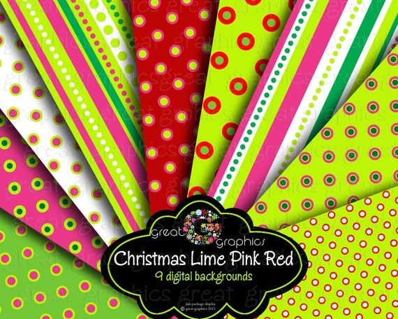 Christmas Paper Digital Christmas Printable Red Green Pink Digital Paper Printable Invitation Paper Background - Instant Download Il_570xn
