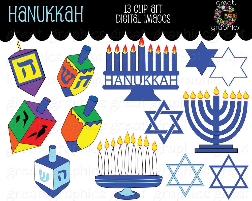 Hanukkah clip art, printable Hanukkah clip art, digital Hanukkah dreidel menorah clipart images, dreidel clip art Il_570xn