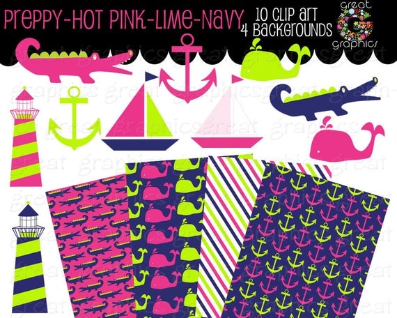 Preppy Digital Paper Preppy Clip Art Preppy Paper Digital Paper Preppy Alligator Preppy Whale Instant Download Il_570xn