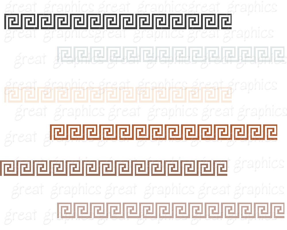 Greek Key Border Digital Clip Art, Greek Key Digital Paper Backgrounds in Printable Neutral Colors