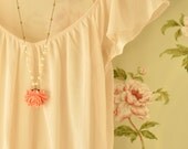 Constance Coral Rose Cabochon  & Pearl Pendant Necklace