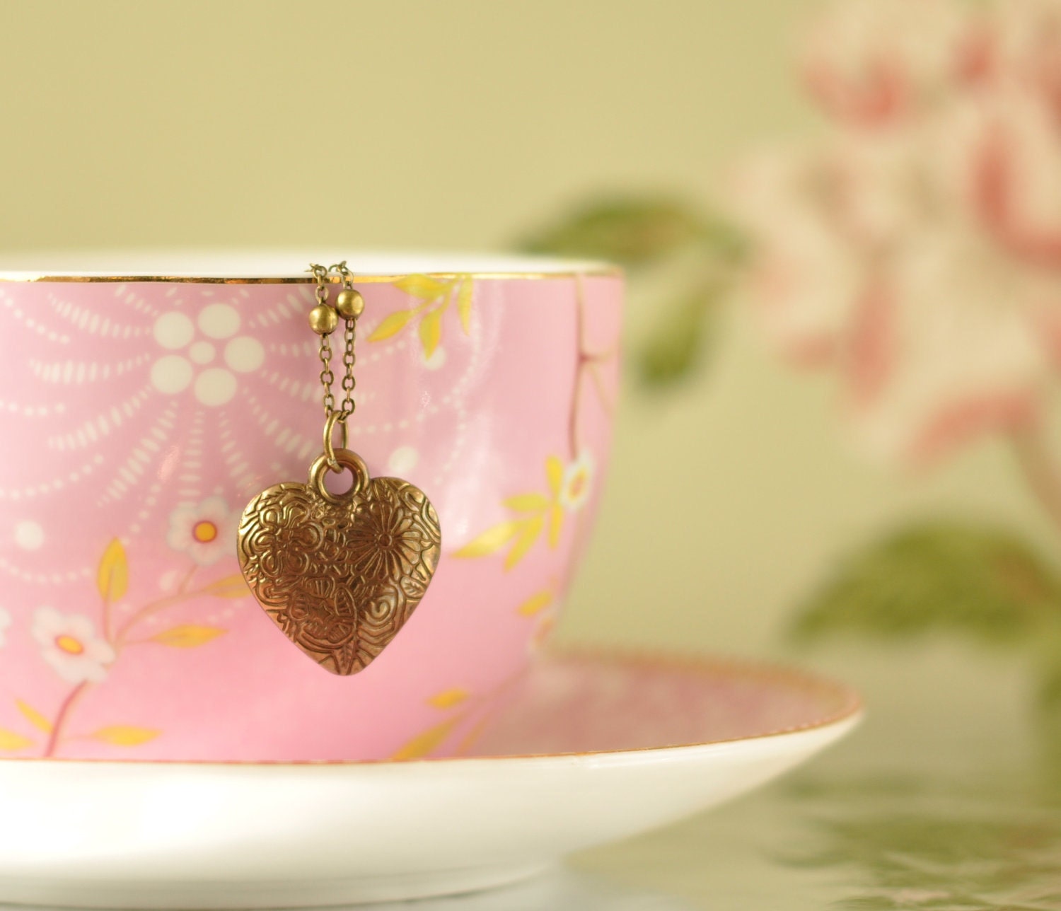 Francesca Antique Bronze Embossed Heart Pendant Necklace