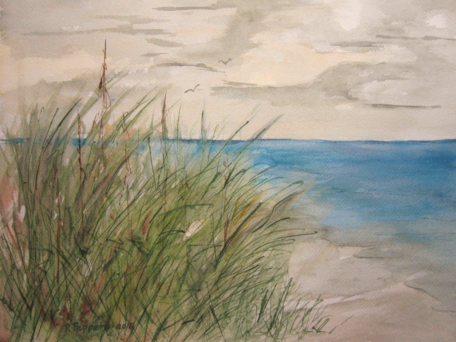 beach-grass-print-of-original-watercolor-painting-by-rpeppers