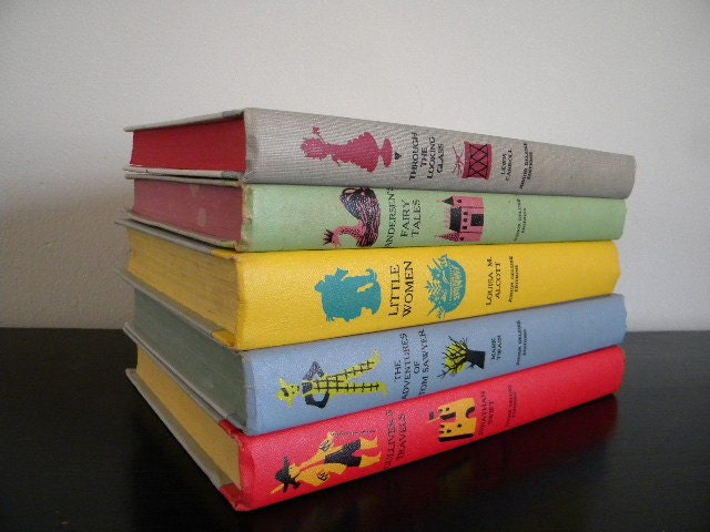 Vintage collection of five childrens books...alice in wonderland...little women...