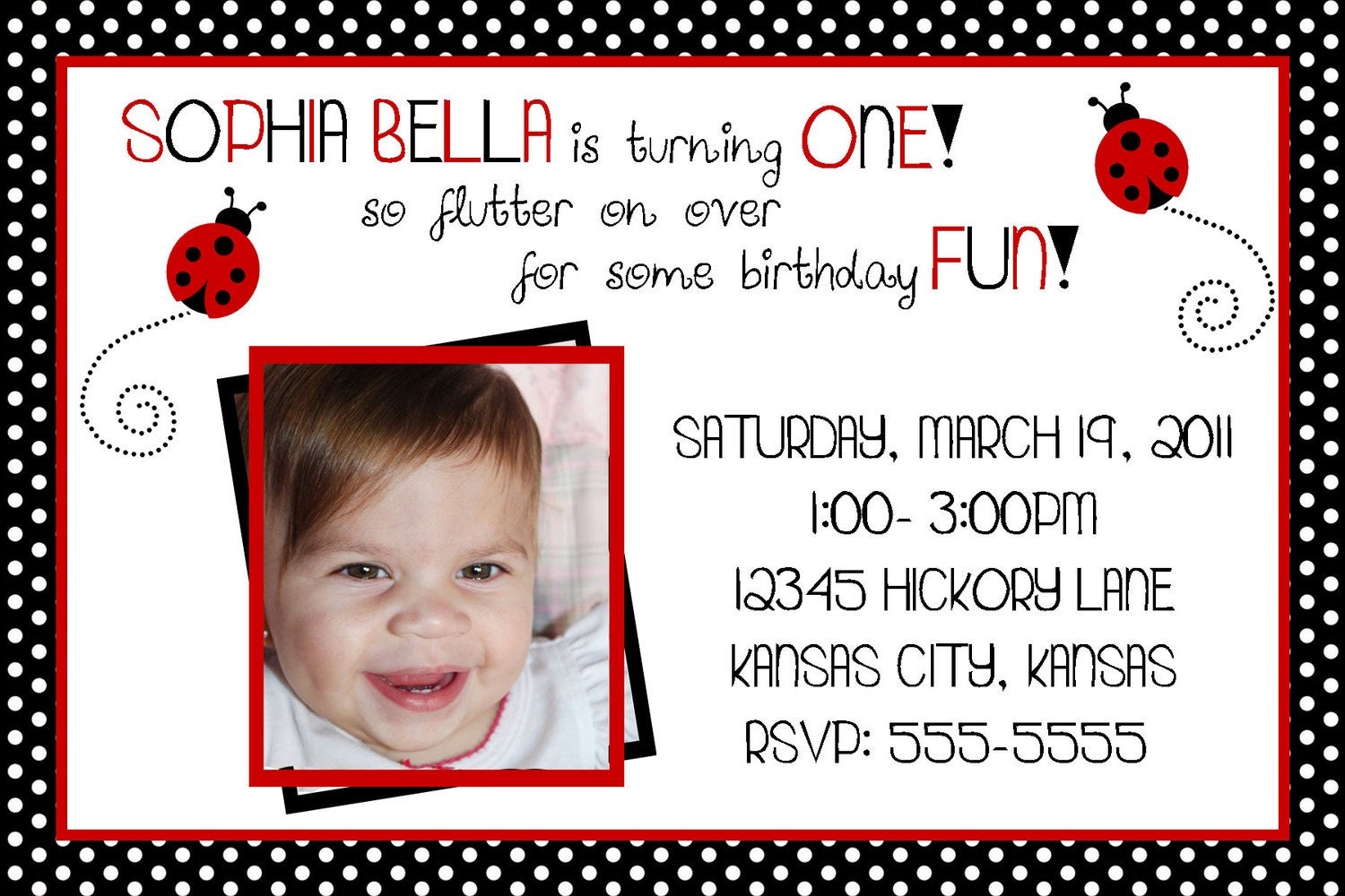 Ladybug Birthday Invitation - All Ages (Customized Your Own Fonts & Wording) 2 Options Il_170x135