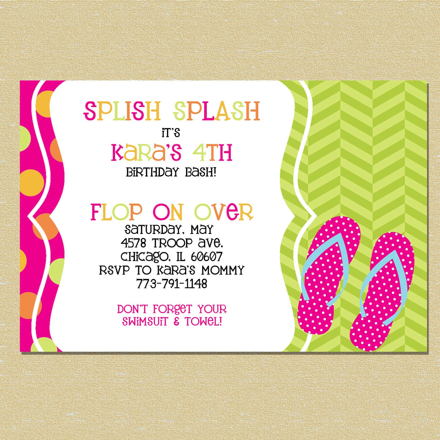 Flip Flop Summer Birthday Invitation - With/Without Picture - Any Age - Matching Coordinates Available Il_170x135