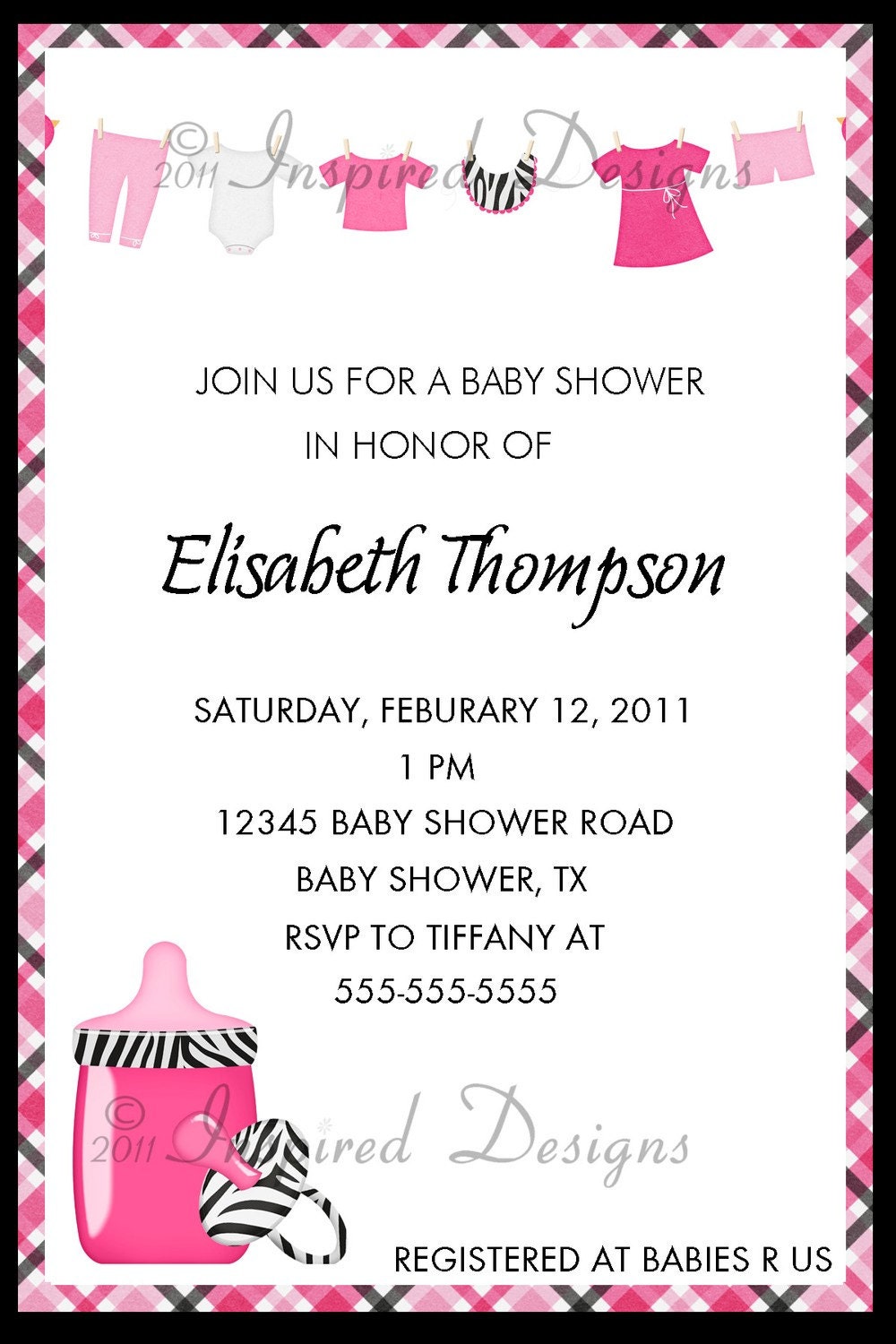 Hot Pink & Zebra Baby Shower Invitation Il_570xn