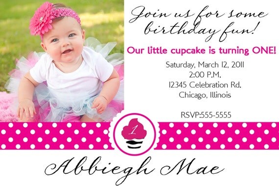 Hot Pink Zebra Dots Cupcake Birthday Invitation Il_570xn