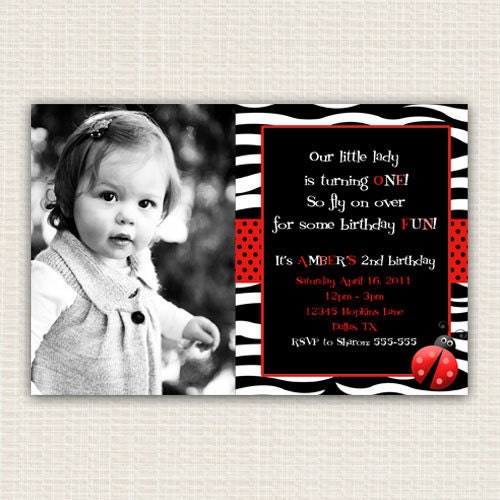 Cute Ladybug & Zebra Birthday Invitation - Red or Pink (1, 3, or 5 Photo Choices) - Matching Coordinates Available Il_570xn