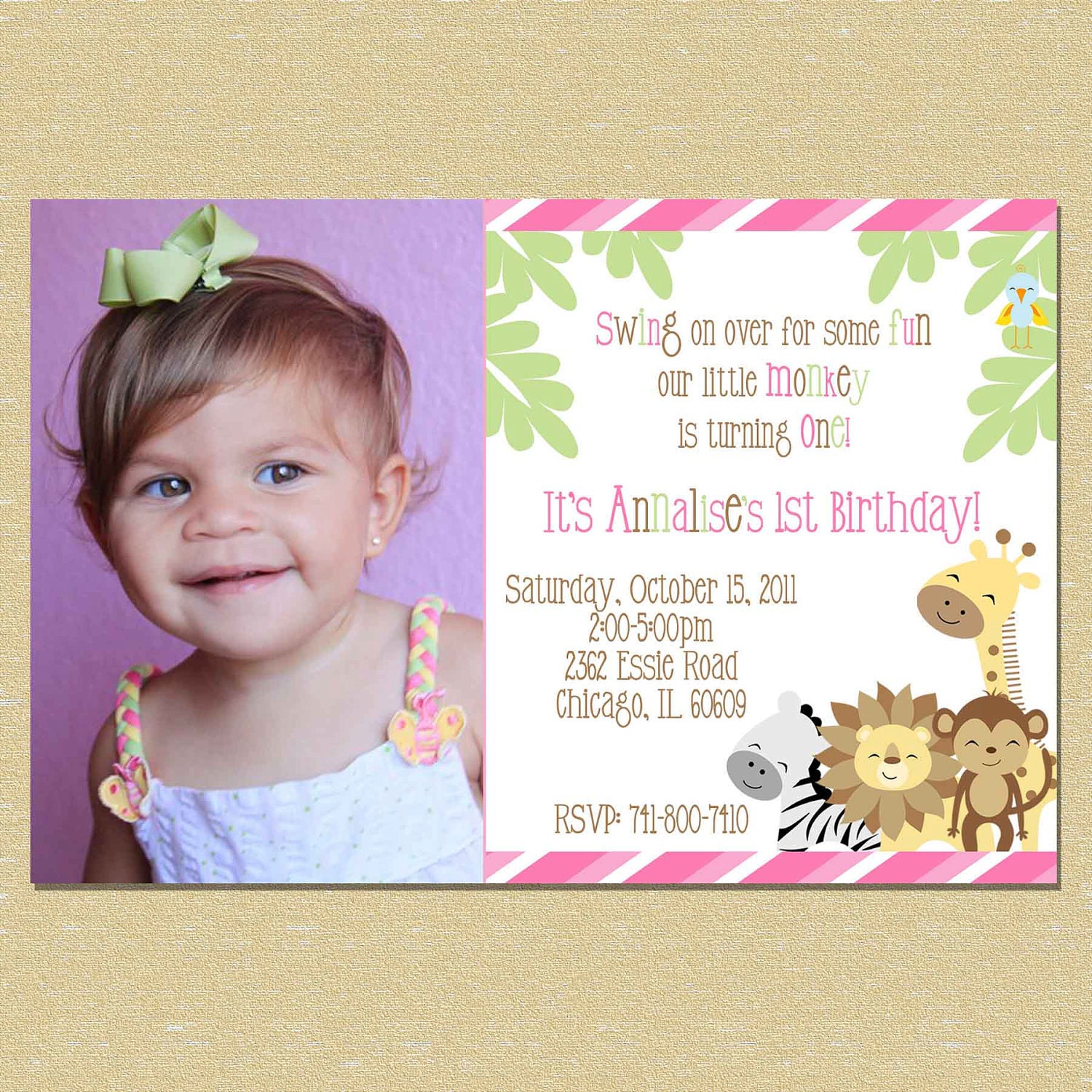 Cute Colorful Safari Jungle Birthday Invitation - Girl - Any Age Matching Coordinates Available Il_570xn