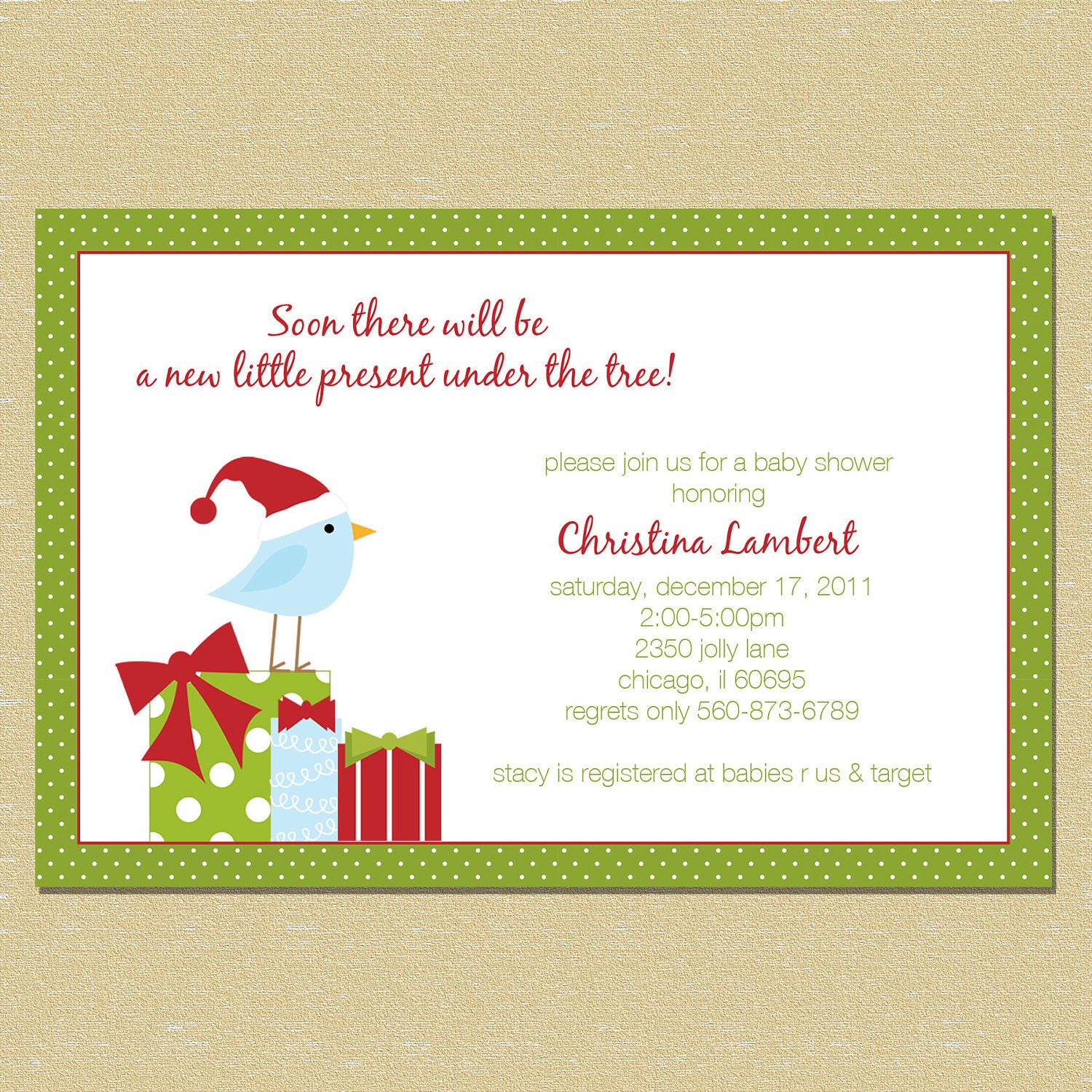 Baby Present Under the Tree- Christmas Baby Shower Invitation - Boy or Girl Il_570xn