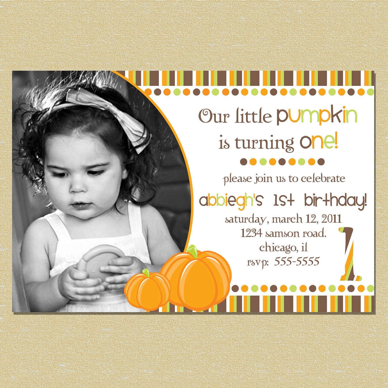 Orange, Brown & Green Pumpkin Fall Birthday Invitation (Any Age - Boy or Girl) Il_570xn