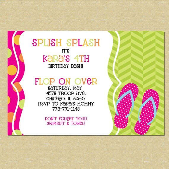Flip Flop Summer Birthday Invitation - With/Without Picture - Any Age - Matching Coordinates Available Il_570xn