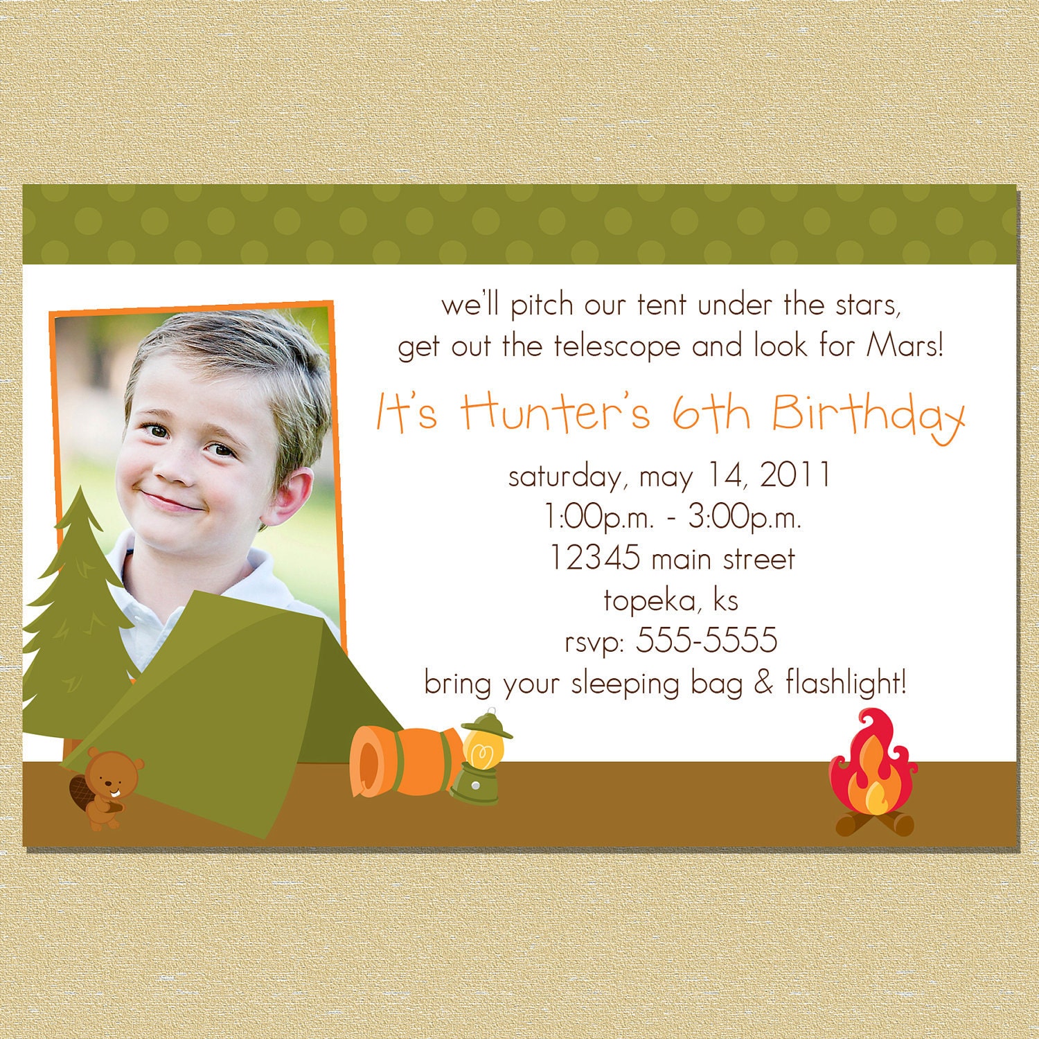 Boys Camp Out - Birthday Invitation (Any Age & Customizable Text - Photo/Non-Photo) 2 Options