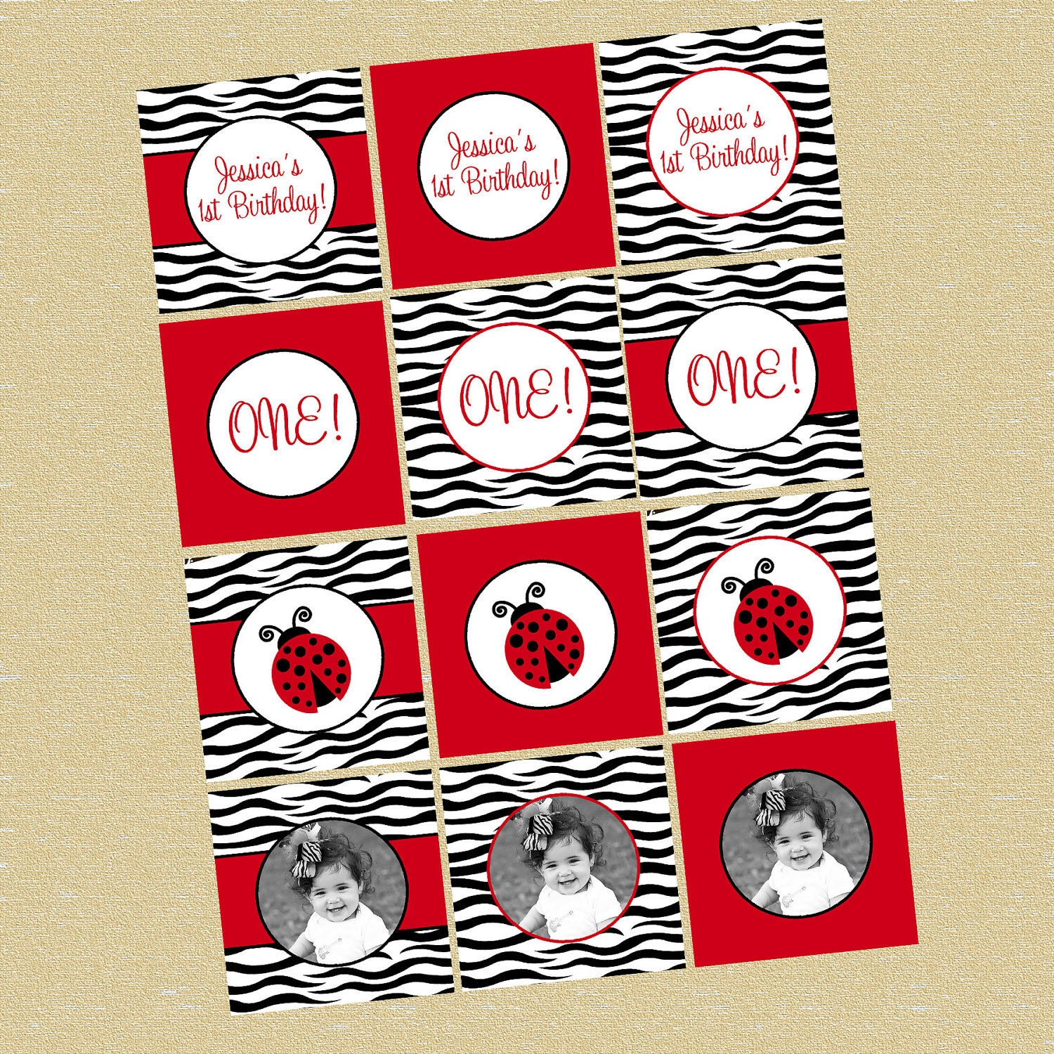 Ladybug Zebra Print Toppers - Any Age -  Coordinate to Ladybug Invite
