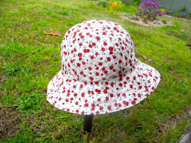 Reversible Sun Hat - Liberty of London Floral and Bright Pink - Size 6-12 months