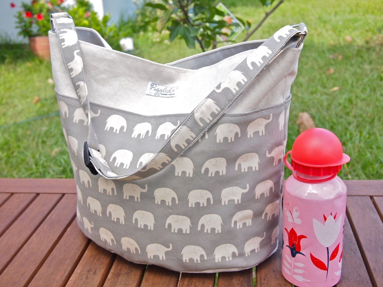 Diaper or Nappy Bag / Daycare Bag - Gray Elephants (Made to Order)