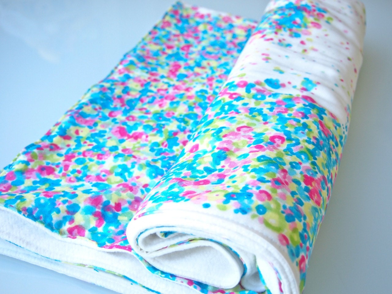 Large, Warm, and Super-Soft Baby Blanket - Organic Cotton Fleece and Double Gauze - Flower Garden