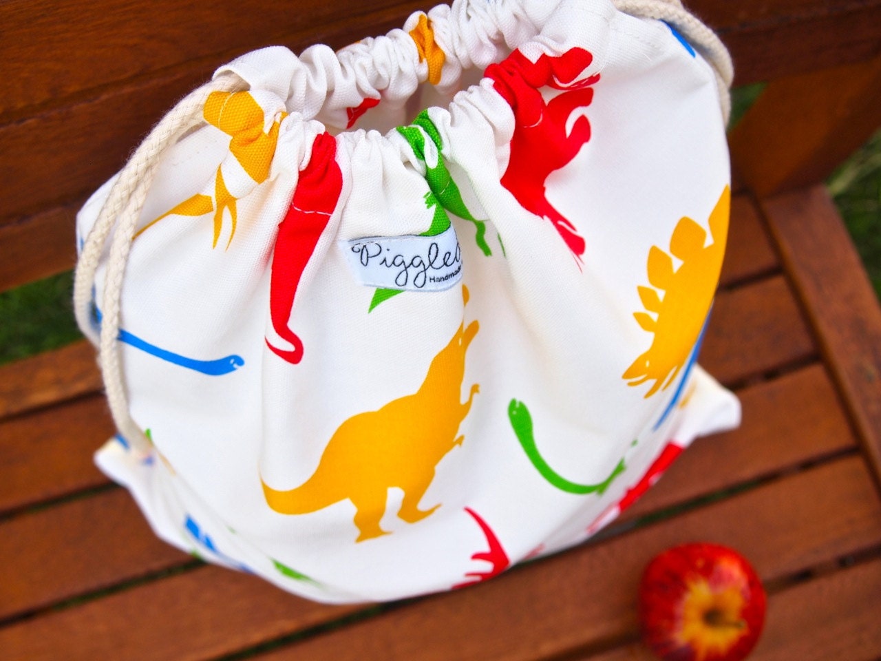 Large Drawstring Bag / Library Bag - Dinosaurs