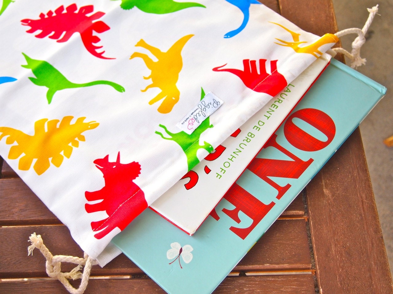 Large Drawstring Bag / Library Bag - Dinosaurs