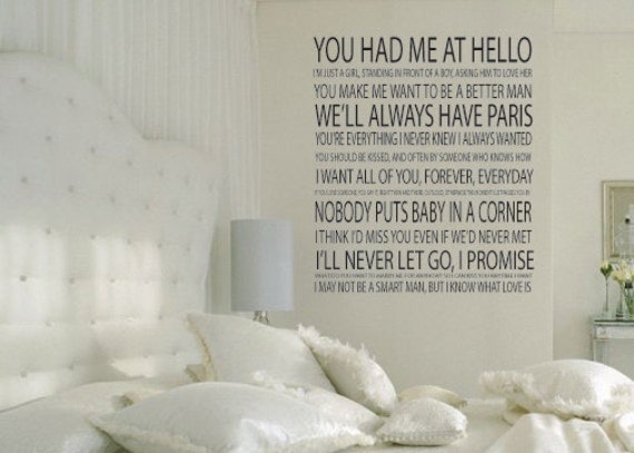Romantic movie quotes vinyl wall decal by GrabersGraphics