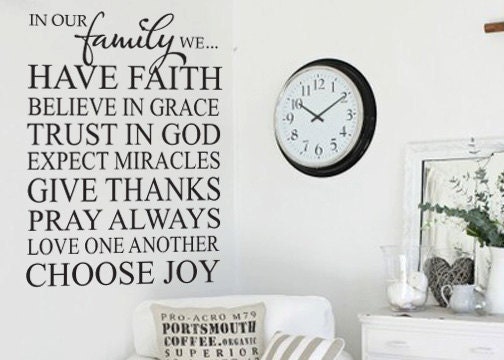 In our family we have faith vinyl wall decal