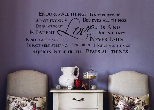 Love is patient, kind, never fails, 1 Corinthians 13 small size scripture inspirational wall  decal