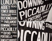 LONDON BUS SCROLL  - Custom hand painted and distressed on high quality artist canvas, ready to hang 22" x 59"