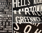NEW YORK, NY Bus Scroll - Vintage Subway Art, Tram Scroll, Destination Roll. Hand painted and distressed on high quality canvas 22" x 59"