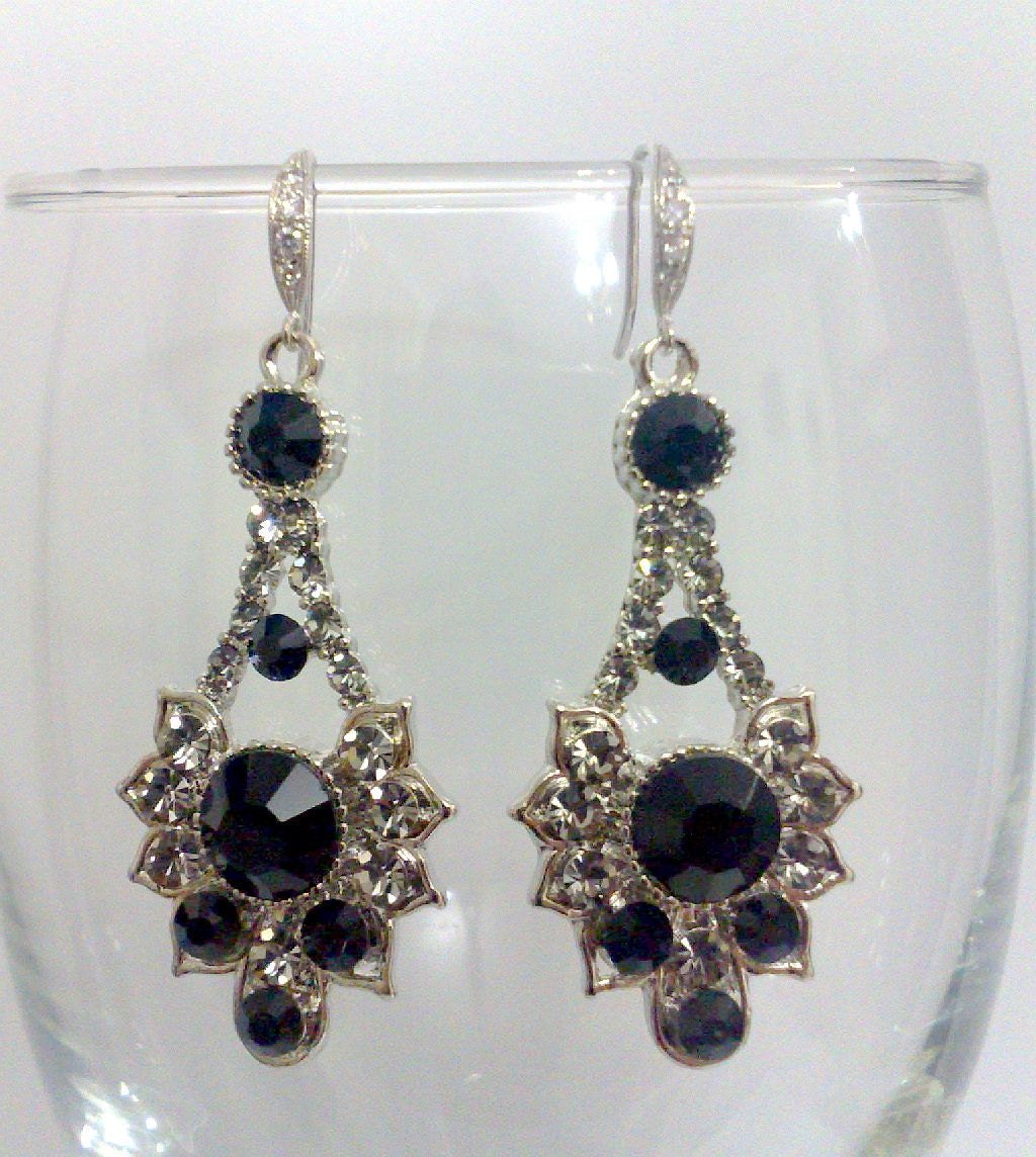 Art Deco Party Jewelry, Black Gothic Bridal Earrings, Bridesmaids Wedding Accessories, BLACK RAYS
