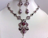 Purple Amethyst Jewelry, Bridal Party Earrings, Crystal and Pearl Necklace, Art Nouveau Weddings, PURPLE MERMAID SET
