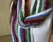 Hand-Crocheted Striped Multicolor Unisex Scarf FREE SHIPPING