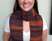 Hand-crocheted Unique Ombre Orange, Fig, and Blueberry Marbled Unisex Scarf FREE SHIPPING